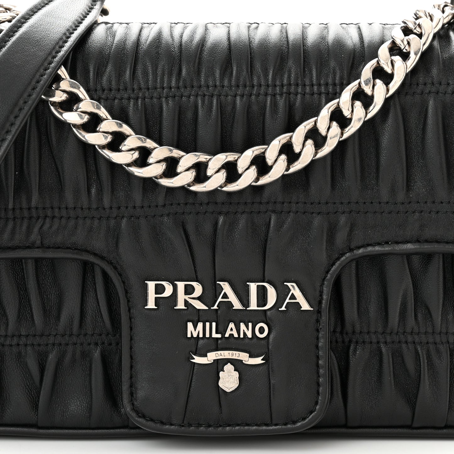 Nappa Gaufre Small Chain Flap Shoulder Bag Black