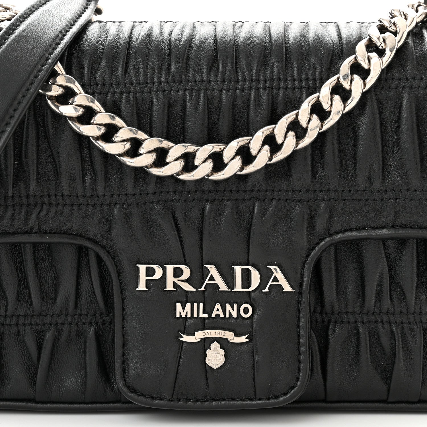 Prada Nappa Gaufre Small Chain Flap Shoulder Bag Black 8 of 11