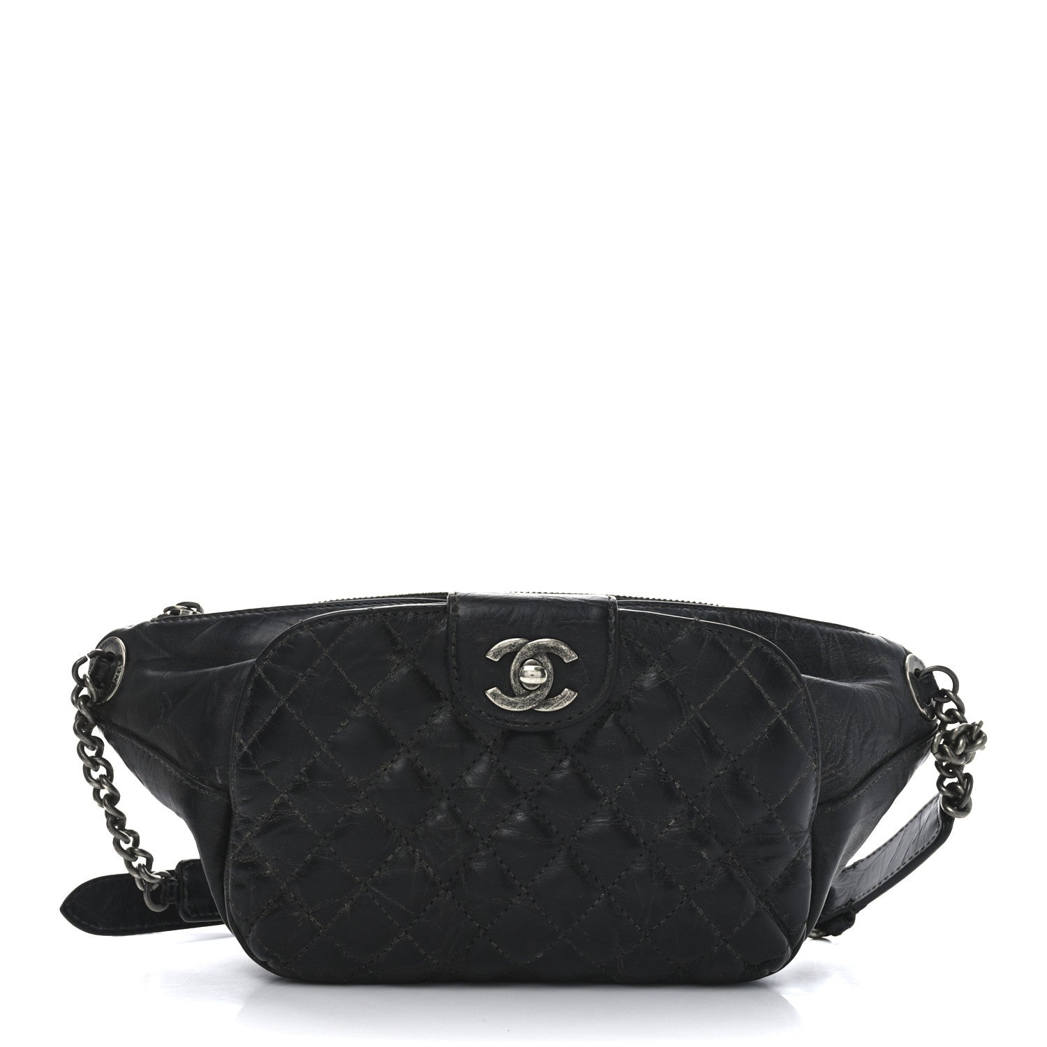 Chanel Crumpled Calfskin Quilted Casual Rock Waist Bag Fanny Pack Black 1 of 10