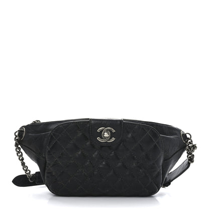 Chanel Crumpled Calfskin Quilted Casual Rock Waist Bag Fanny Pack Black 1 of 10