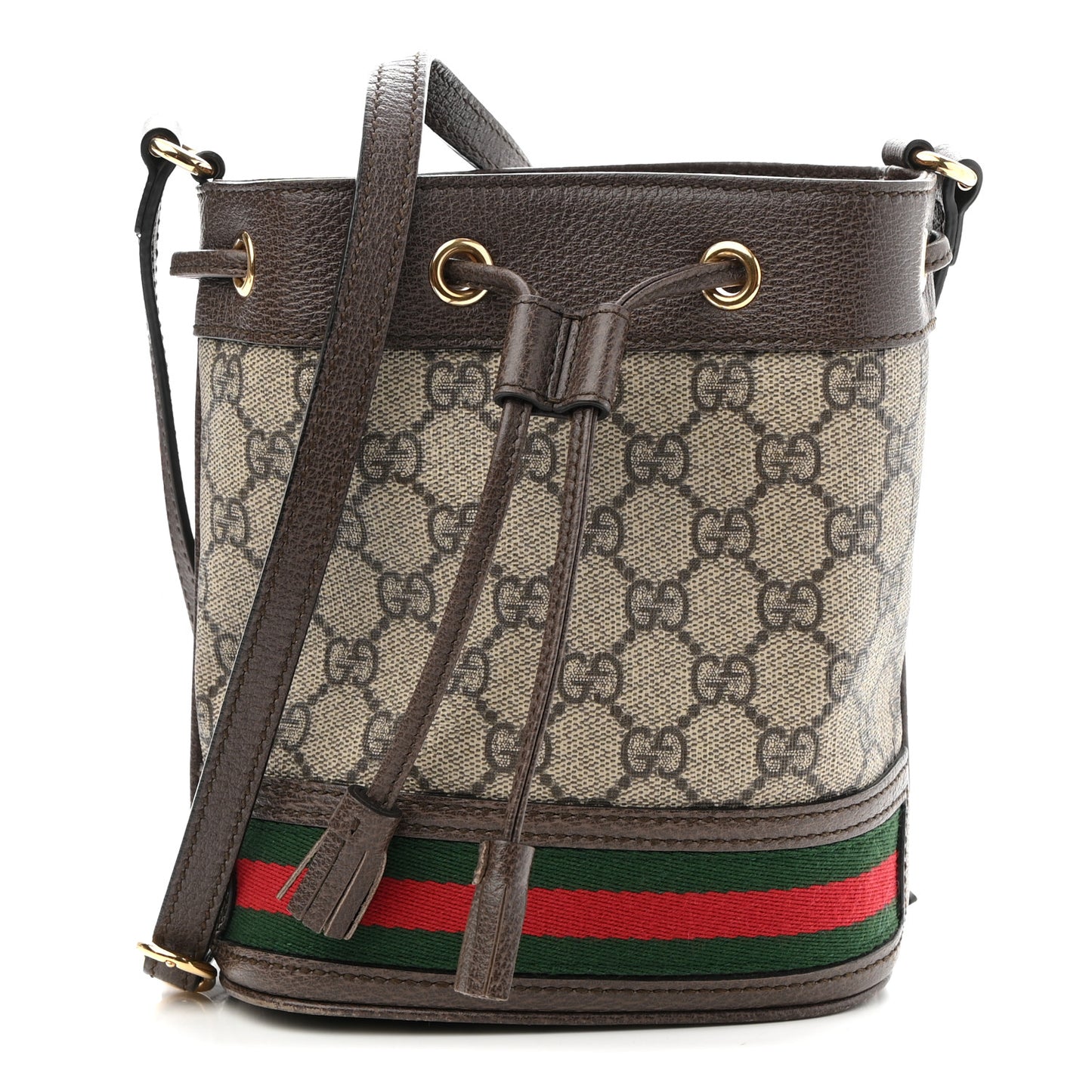 GG Supreme Monogram Web Mini Ophidia Bucket Bag Brown