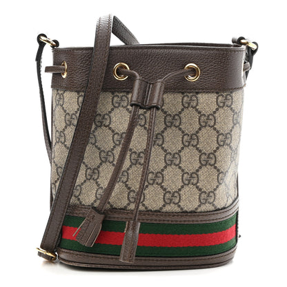 Gucci GG Supreme Monogram Web Mini Ophidia Bucket Bag Brown 1 of 10