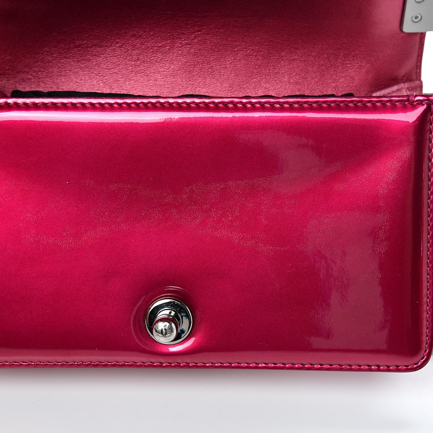 Metallic Patent Calfskin Quilted Small Boy Flap Pink