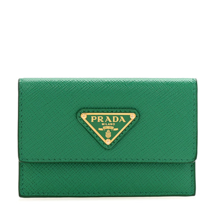 Prada Saffiano Triangle Card Holder Wallet Mango 1 of 10