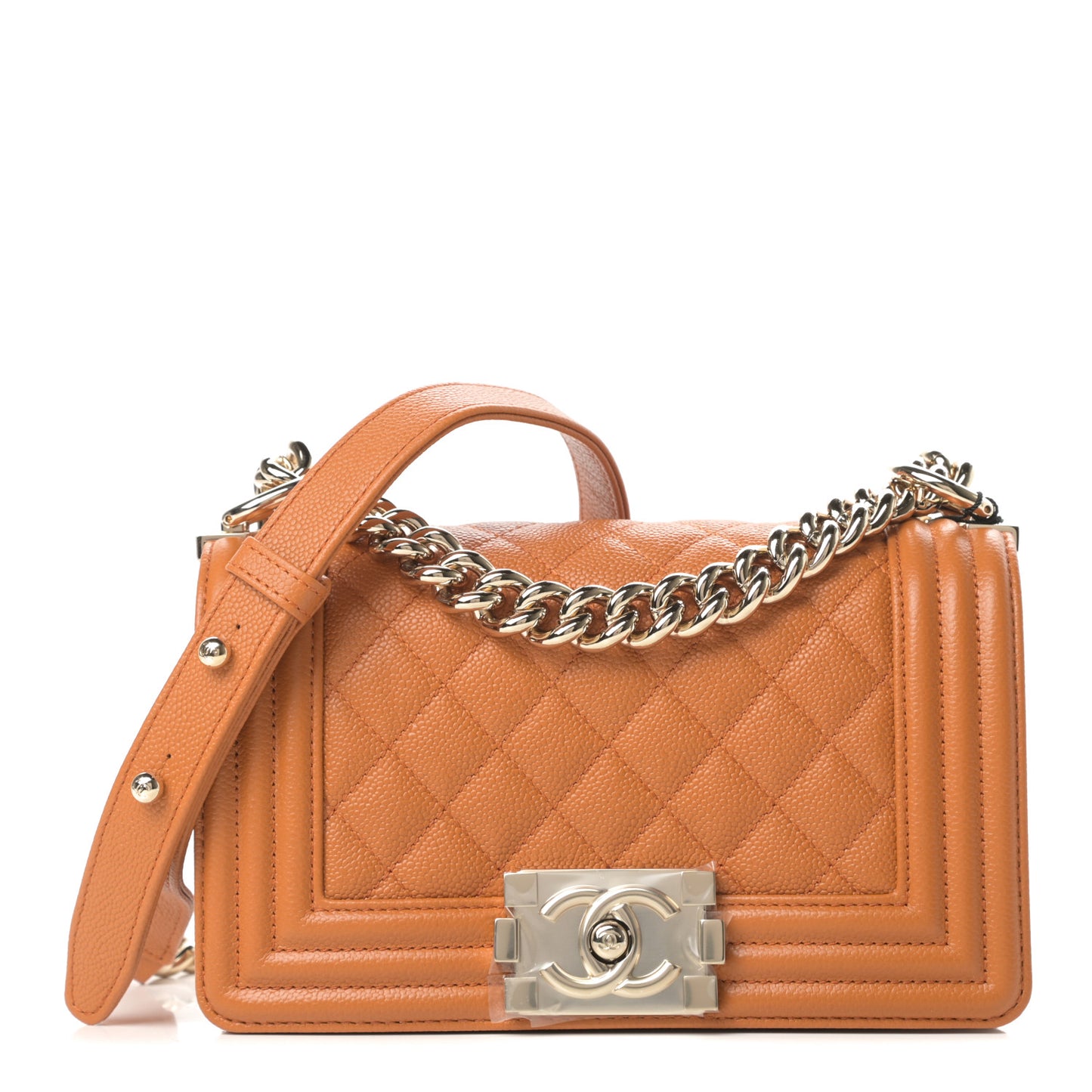 Caviar Quilted Small Boy Flap Light Brown