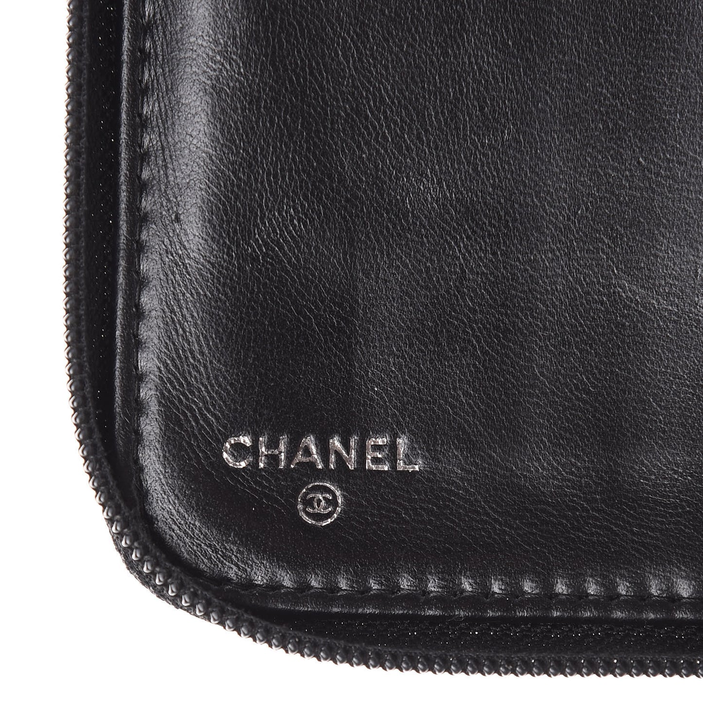 Lambskin Camellia Embossed Zip Around Organizer Wallet Black