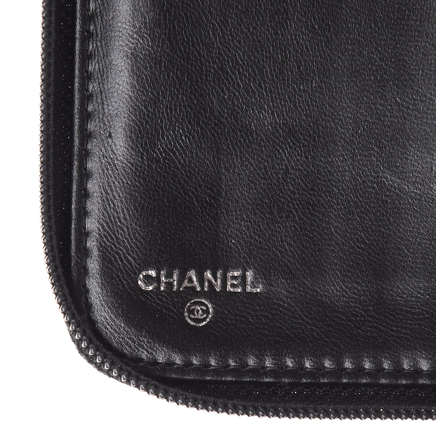 Chanel Lambskin Camellia Embossed Zip Around Organizer Wallet Black 6 of 15