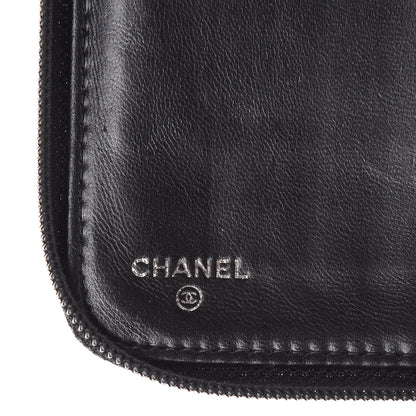 Chanel Lambskin Camellia Embossed Zip Around Organizer Wallet Black 6 of 15