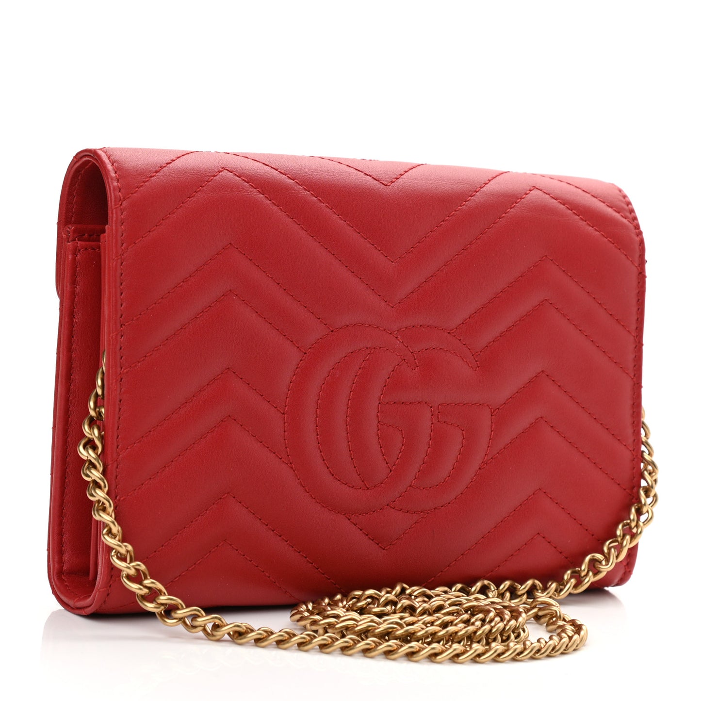 Calfskin Matelasse GG Marmont Chain Wallet Hibiscus Red