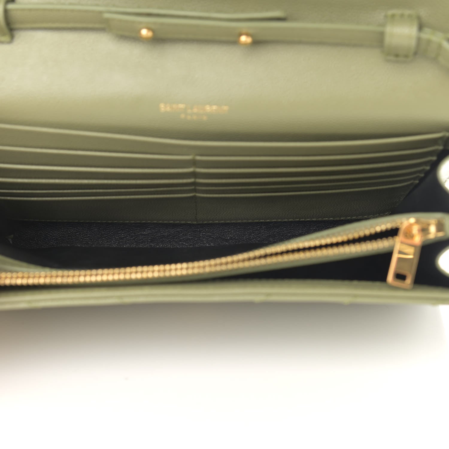 Saint Laurent Grain De Poudre Matelasse Chevron Monogram Chain Wallet Pistachio 5 of 11