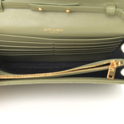 Saint Laurent Grain De Poudre Matelasse Chevron Monogram Chain Wallet Pistachio 5 of 11
