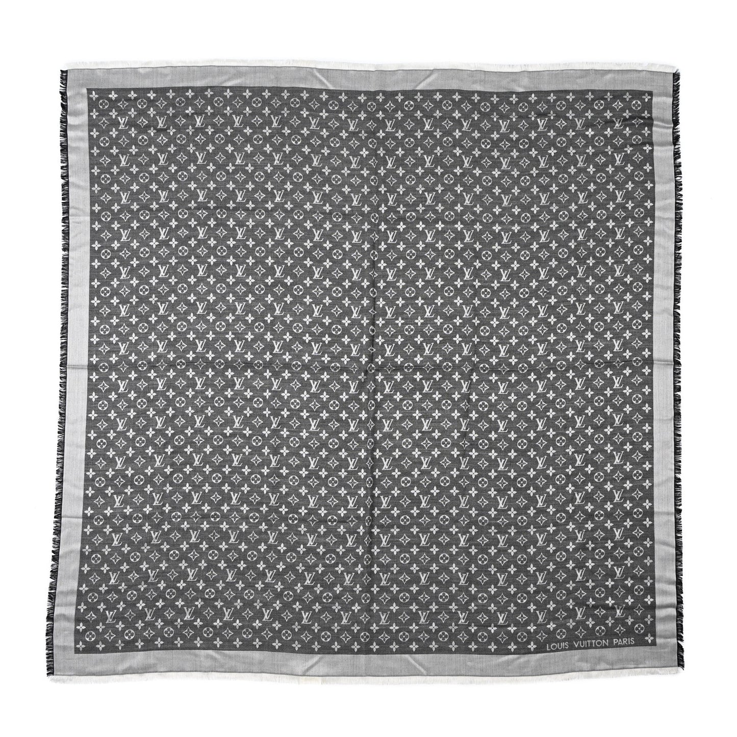 Silk Wool Monogram Denim Shawl Black