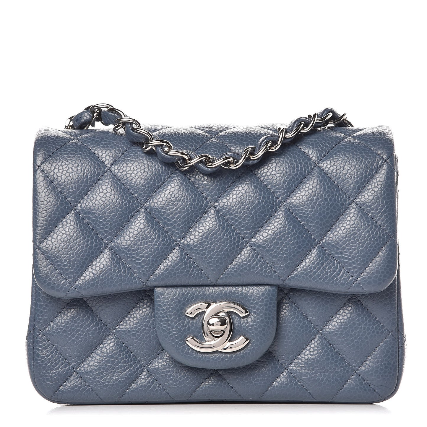 Caviar Quilted Mini Square Flap Blue