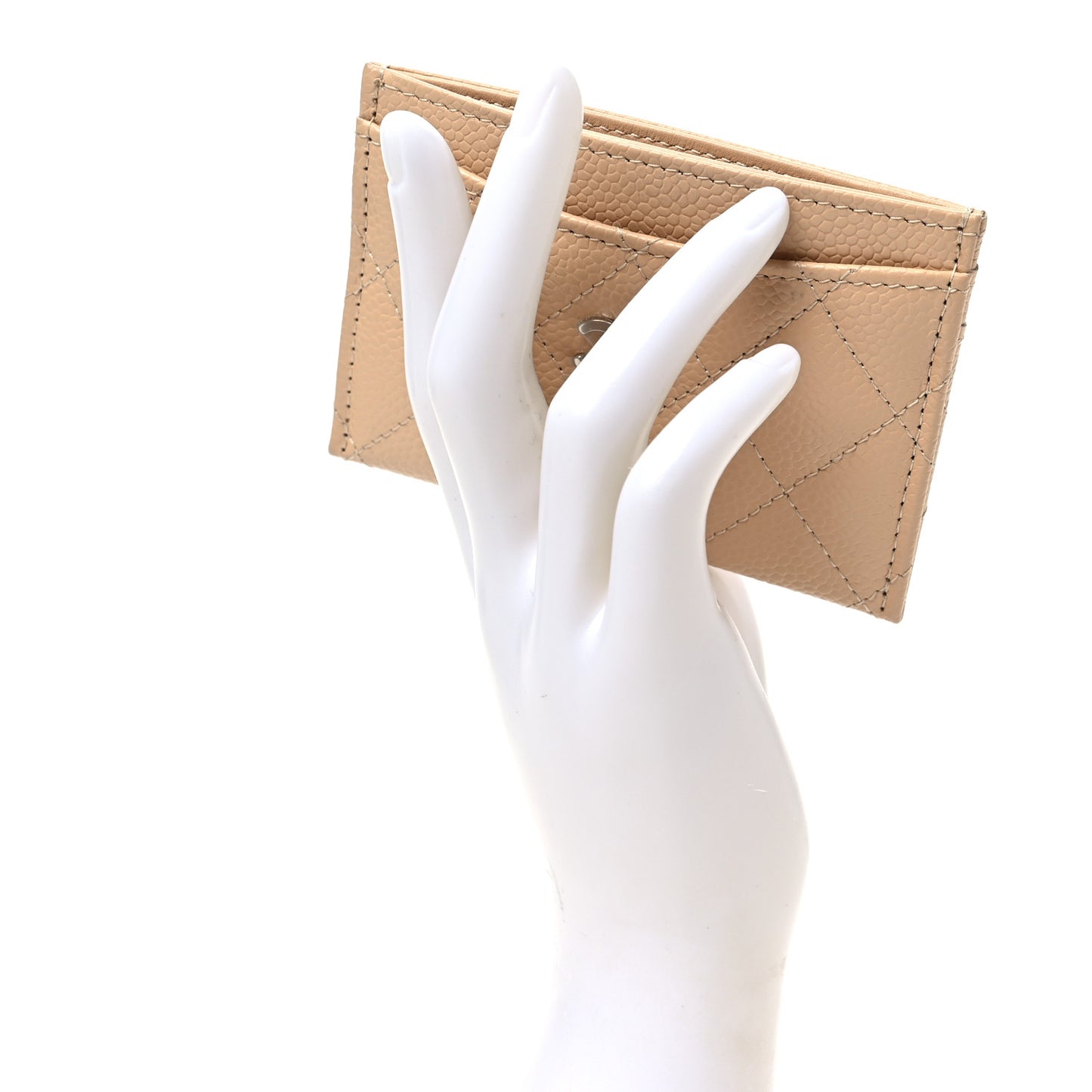Caviar Quilted Card Holder Beige