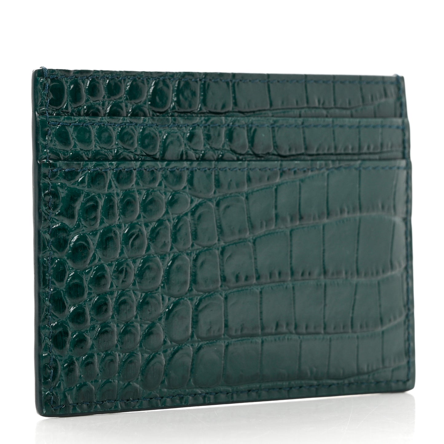 Calfskin Crocodile Embossed Monogram Credit Card Case Foliage Green