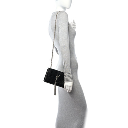 Saint Laurent Calfskin Crocodile Embossed Small Classic Monogram Kate Tassel Satchel Black 2 of 12
