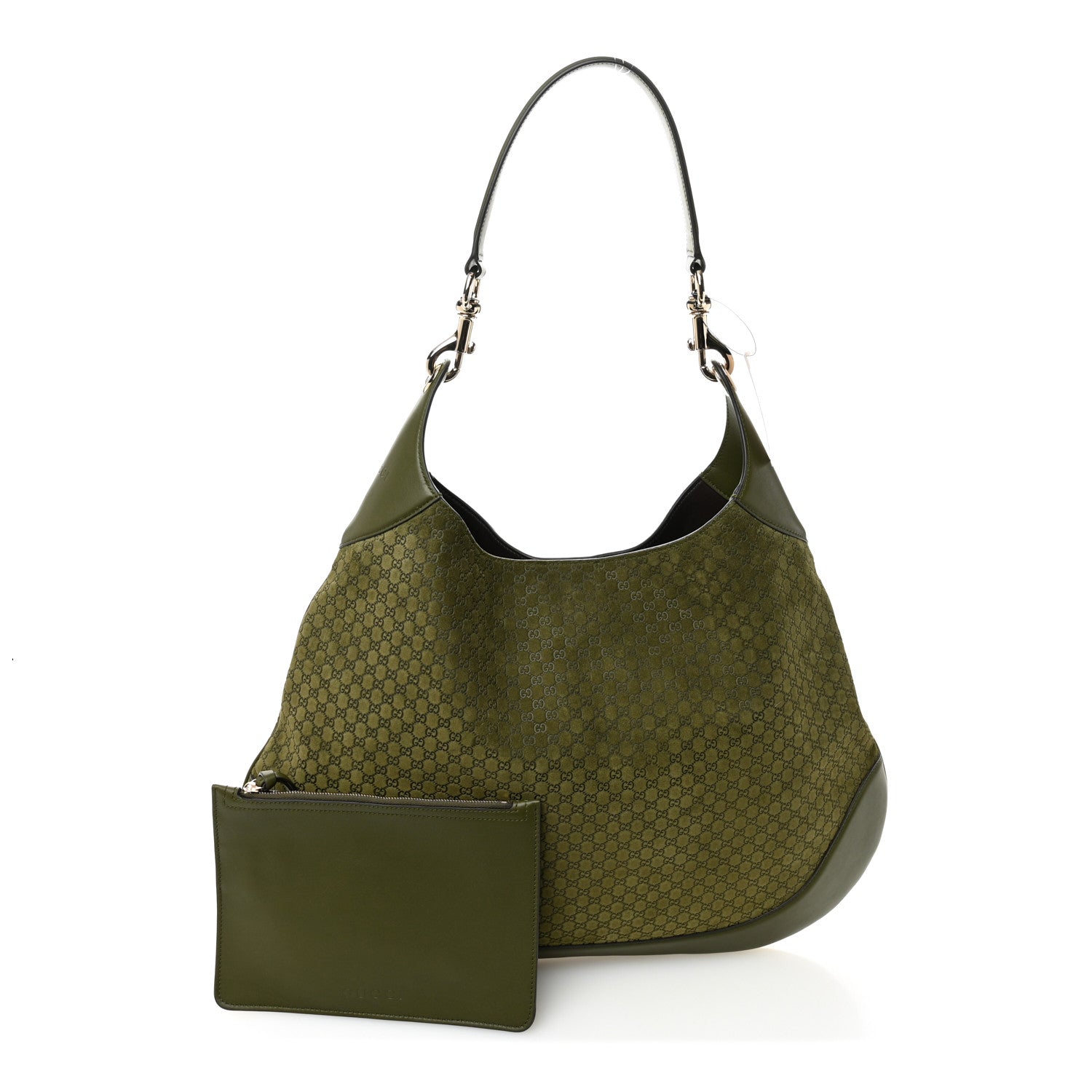 Gucci GG Suede B Large Shoulder Bag Green 3 of 10