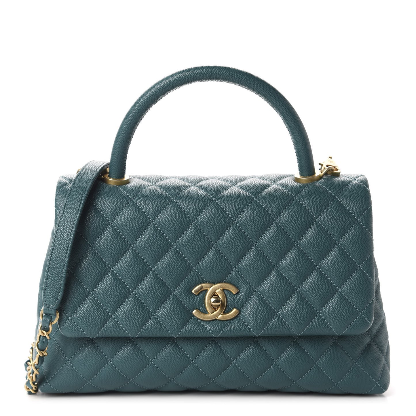 Caviar Quilted Small Coco Handle Flap Dark Turquoise