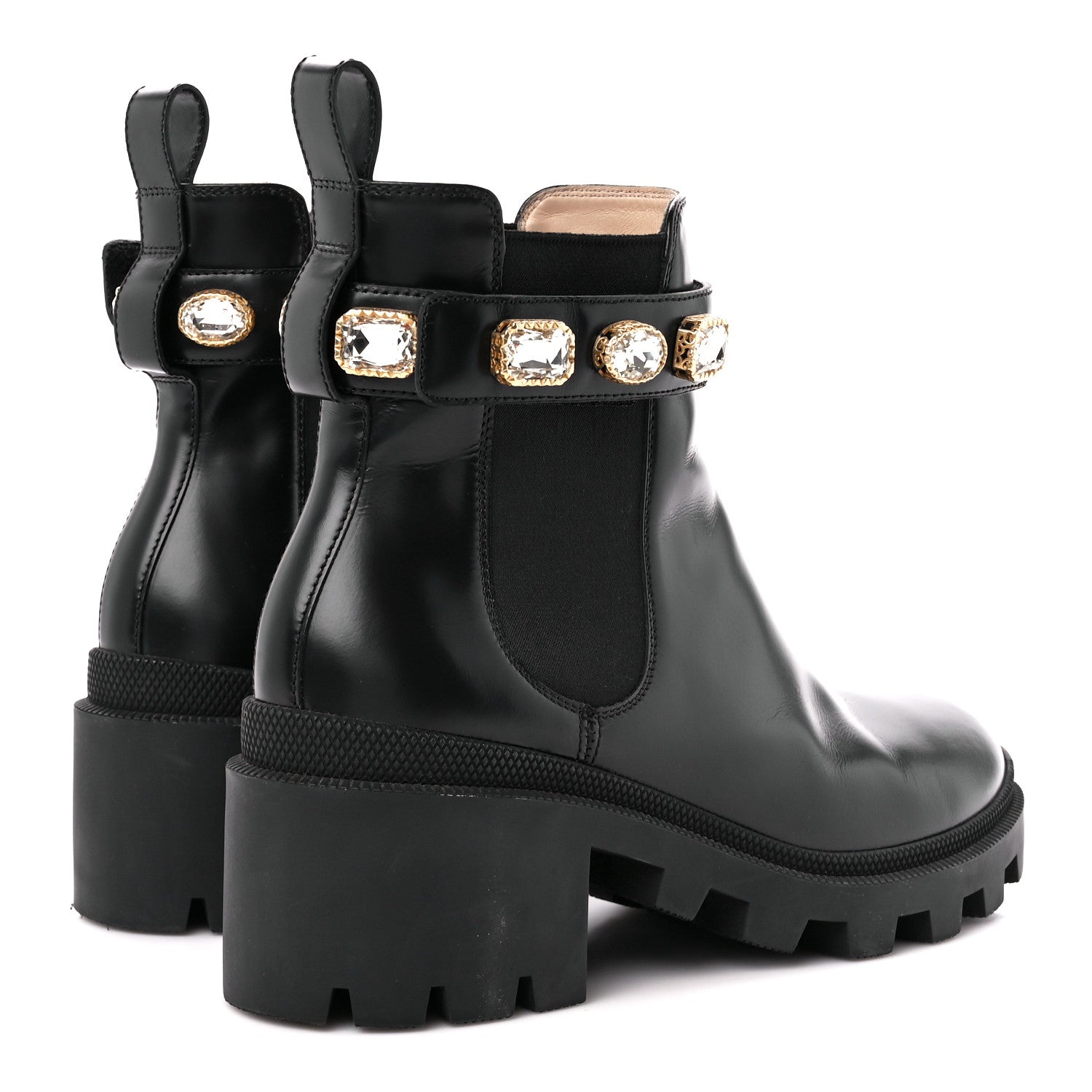 Gucci Calfskin Crystal GG Trip Chelsea Ankle Boots 38 Black 4 of 9