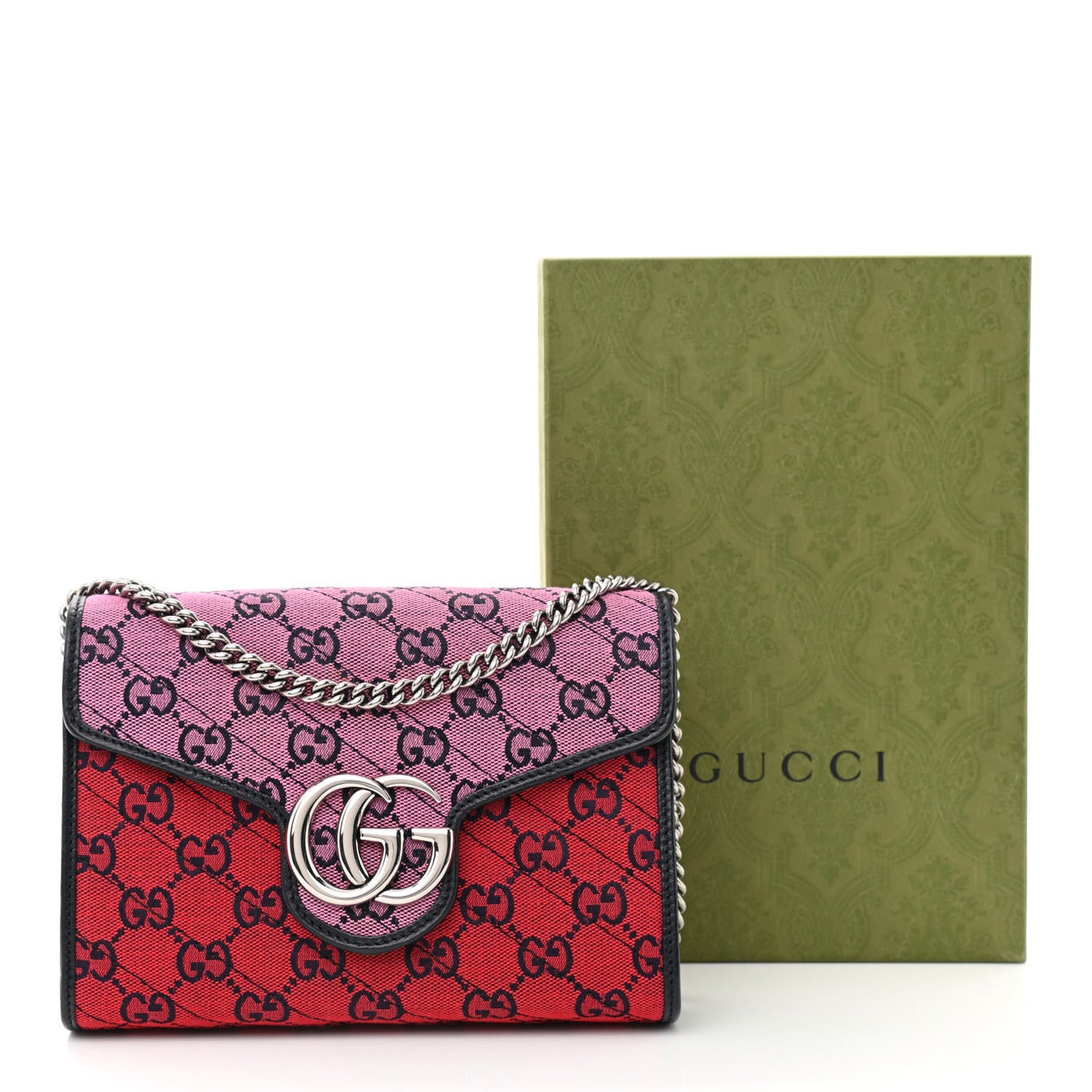Monogram Multicolor Matelasse Diagonal GG Marmont Chain Wallet Red Blue Pink Green