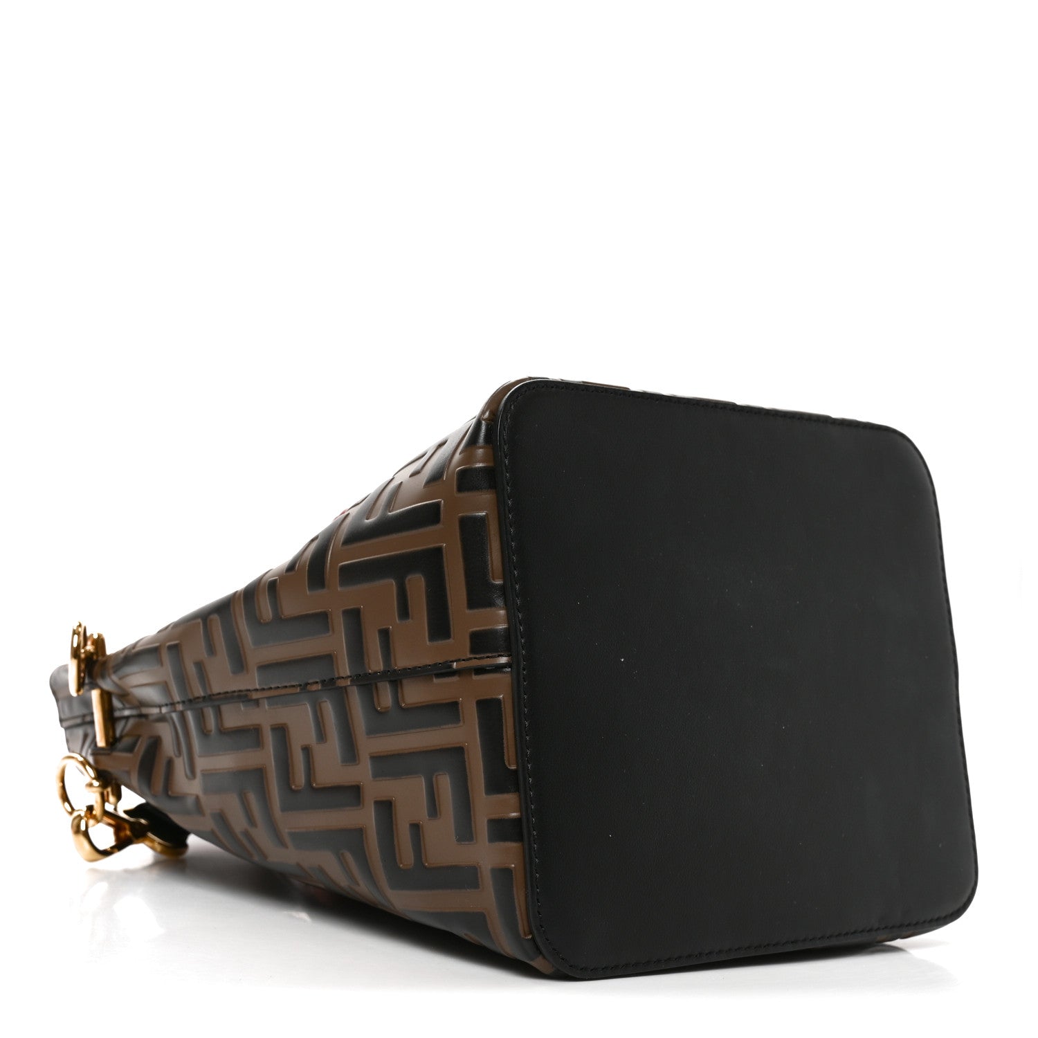 Fendi Vitello Grace F is Fendi Bi-Color FF 1974 Embossed Grande Mon Tresor Bucket Bag Maya Black Fragola 4 of 9