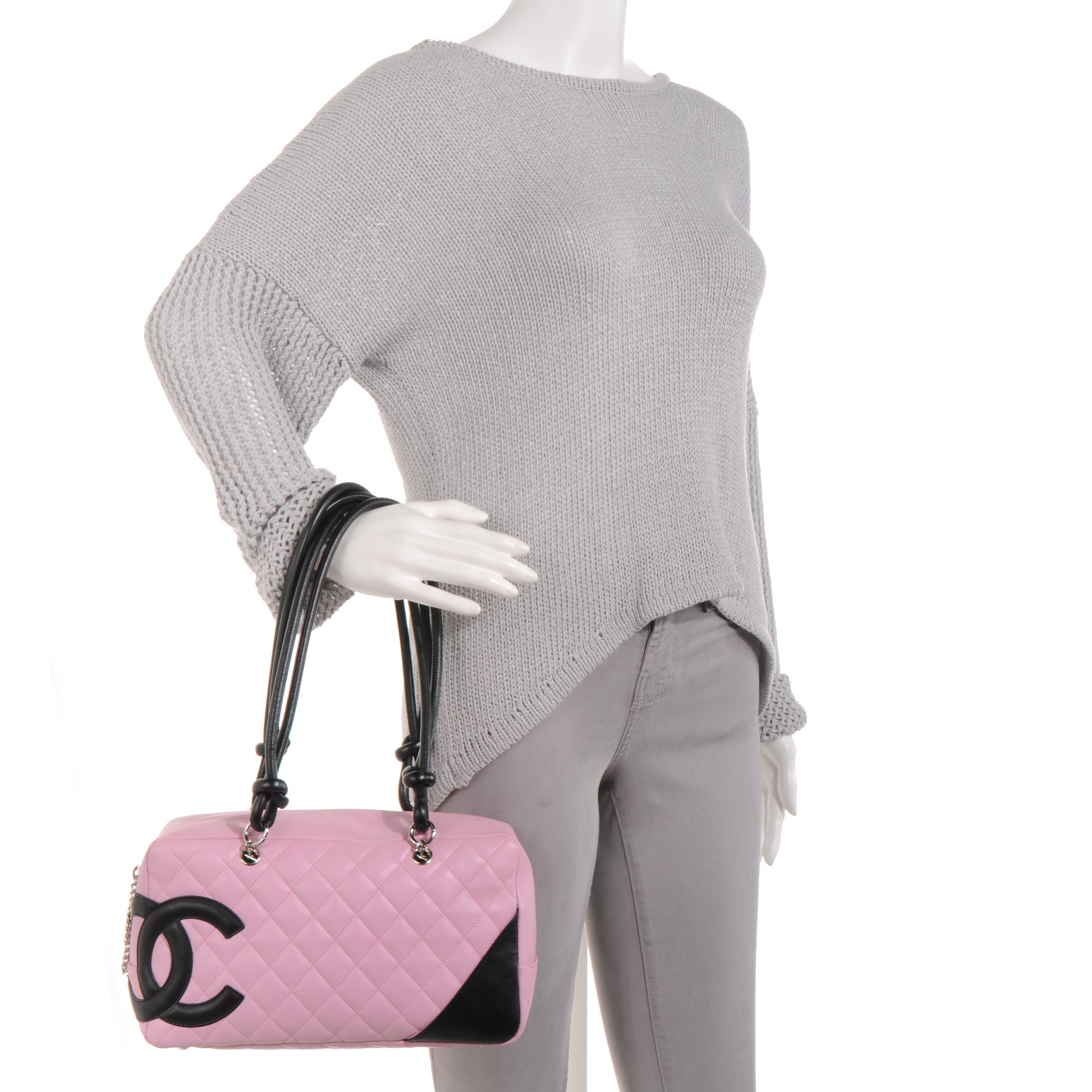 Chanel Calfskin Quilted Large Cambon Bowler Pink Black 2 of 7