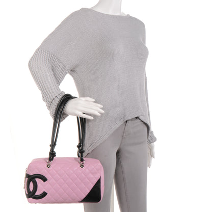 Chanel Calfskin Quilted Large Cambon Bowler Pink Black 2 of 7