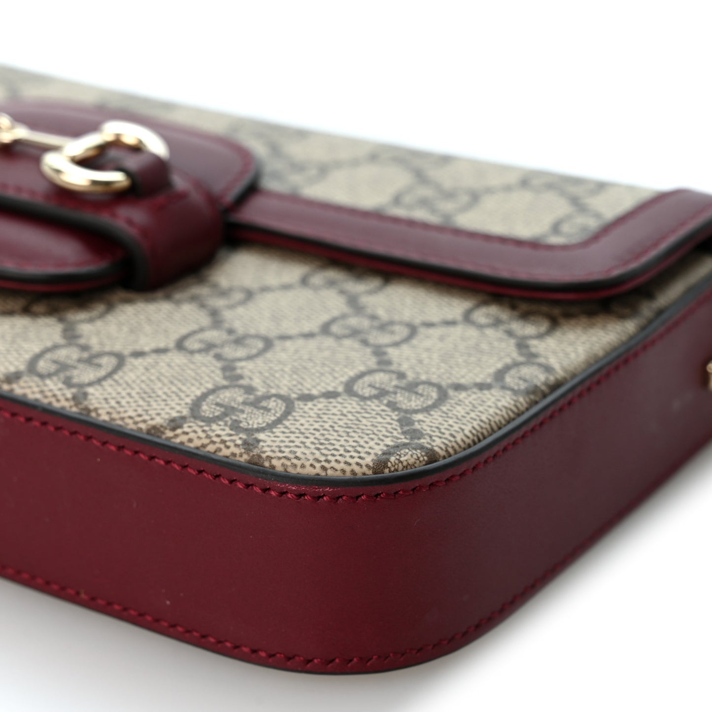 GG Supreme Monogram Azalea Calfskin Horsebit 1955 Mini Bag Beige Ebony Rosso Ancora