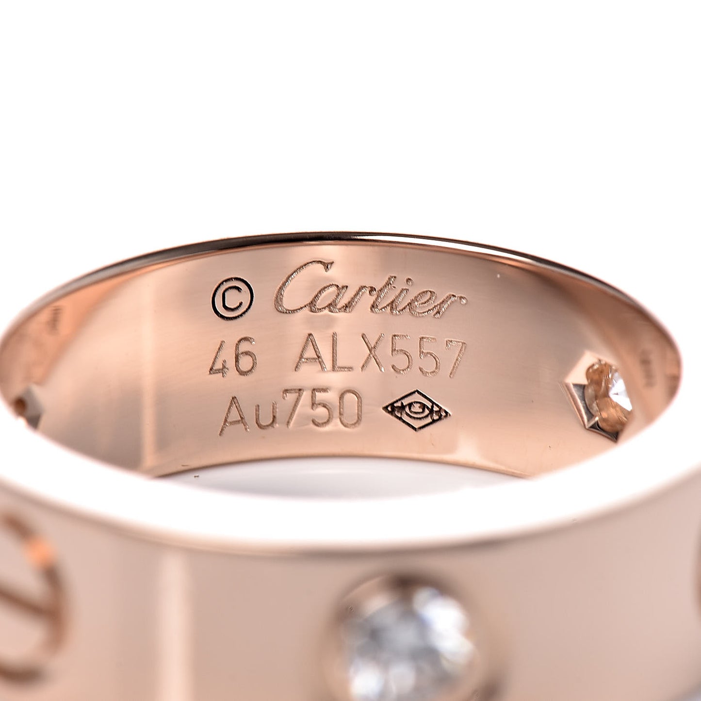 18K Pink Gold 3 Diamond 5.5mm LOVE Ring 46 3.75