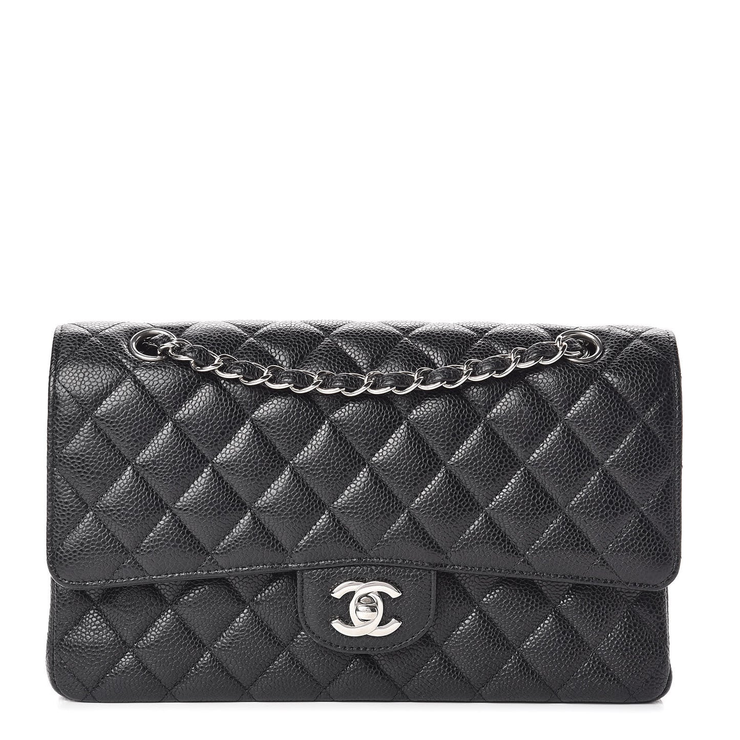 Caviar Quilted Medium Double Flap Black