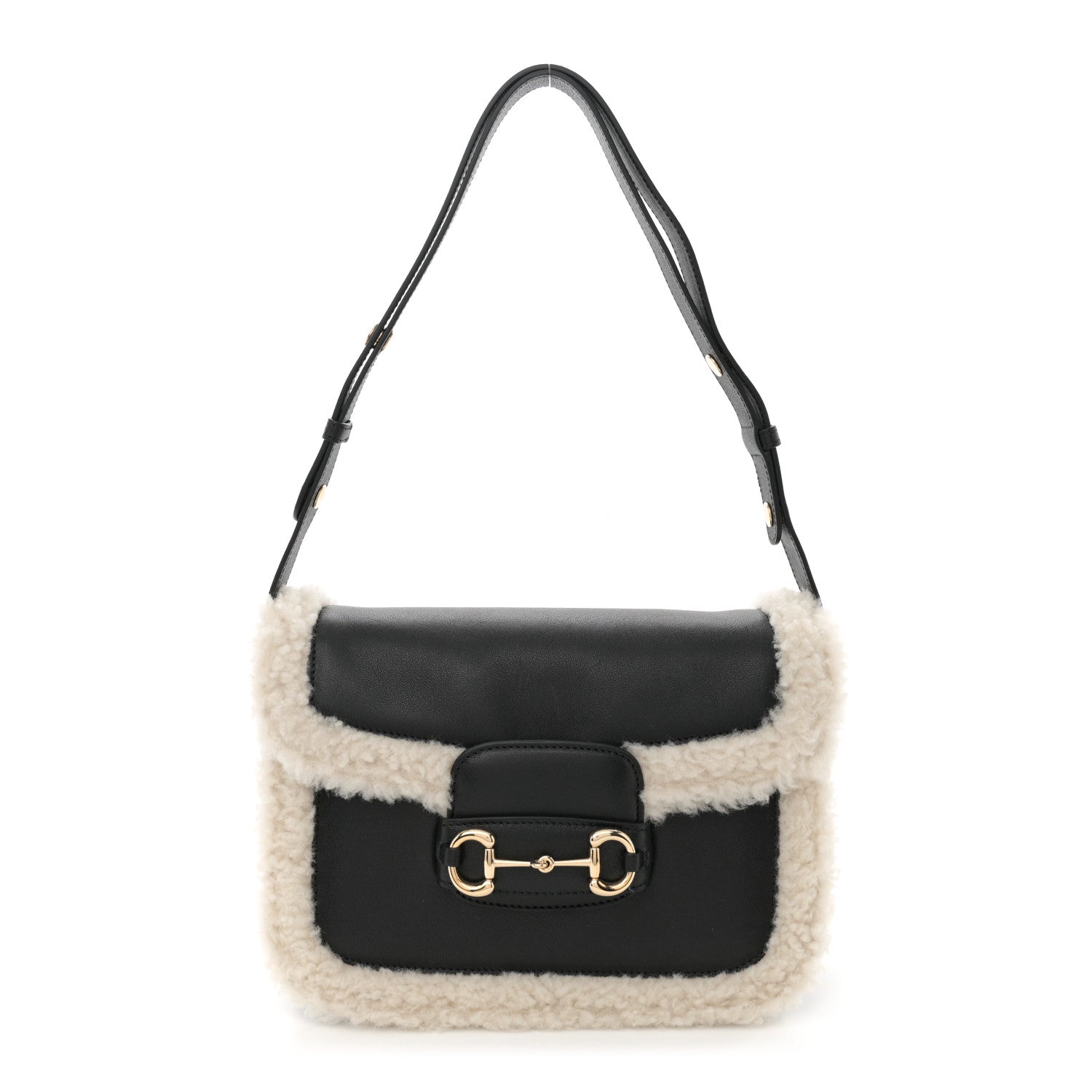 Gucci Sakai Be Green Calfskin Shearling Horsebit 1955 Shoulder Bag Black 1 of 11