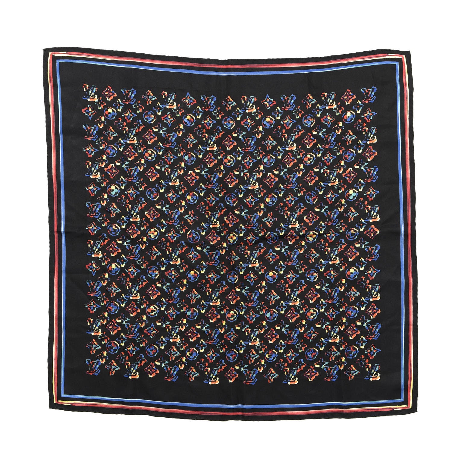 Louis Vuitton Silk Monogram Rainbow Square Scarf Black 1 of 3