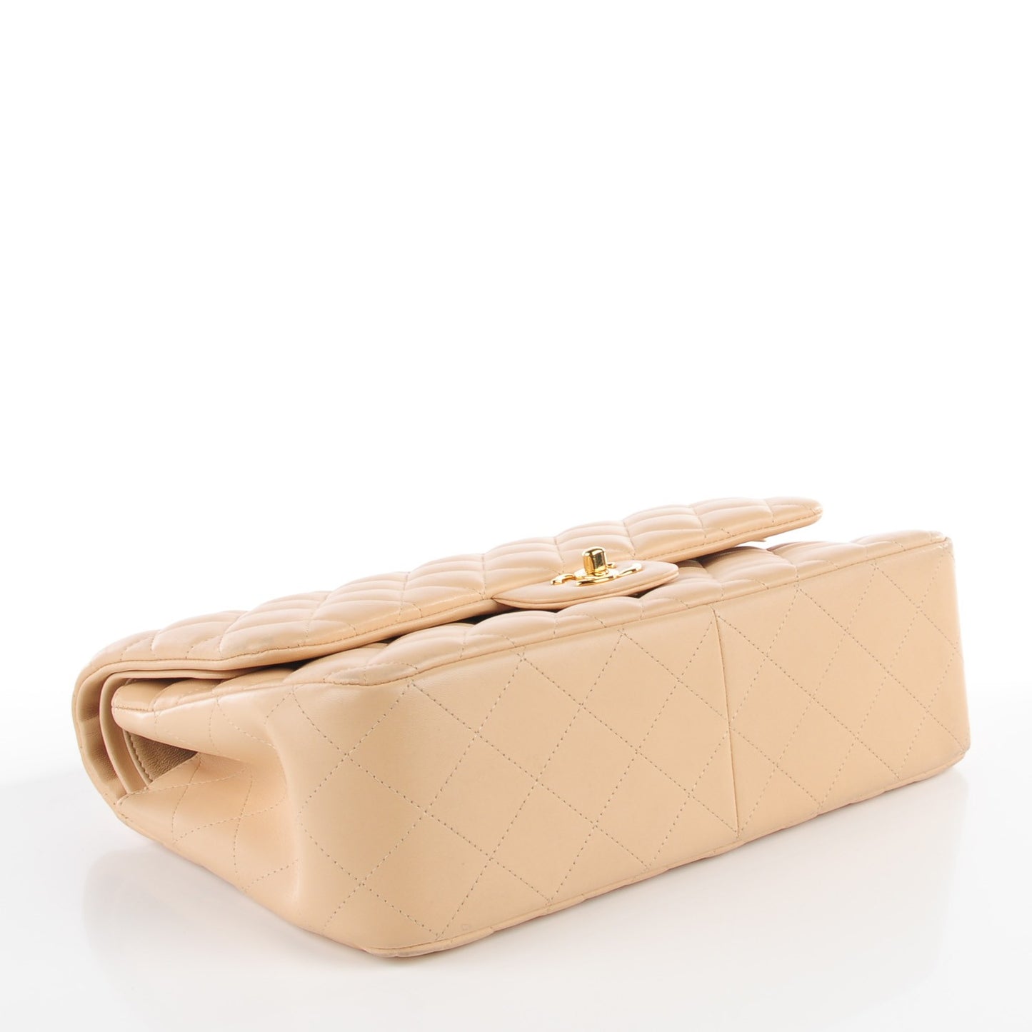 Lambskin Quilted Jumbo Double Flap Beige