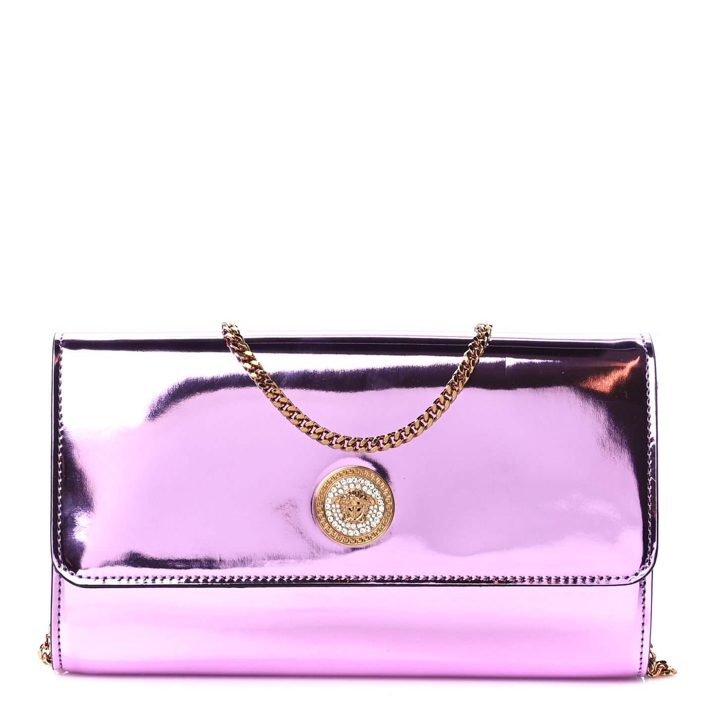 Metallic Calfskin Medusa Evening Clutch Pink