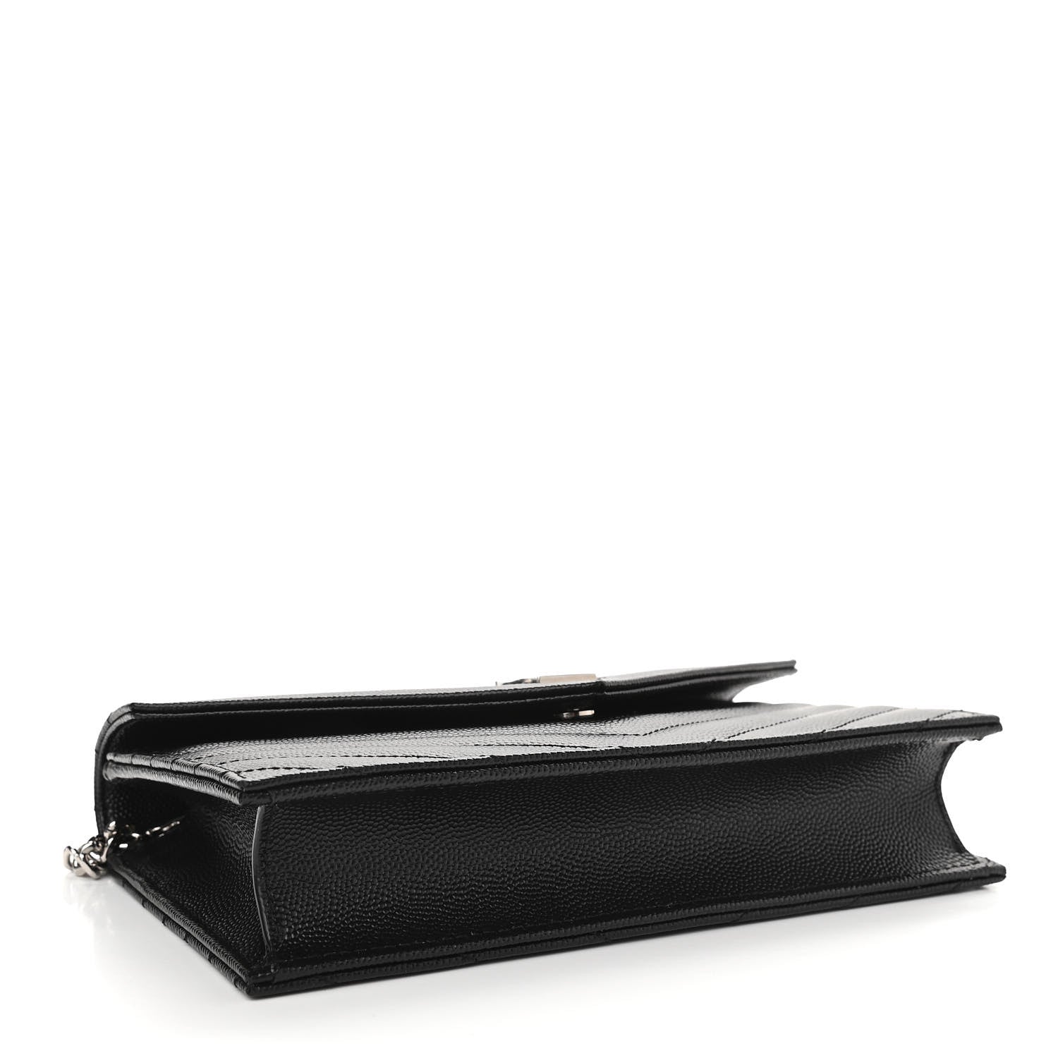 Saint Laurent Grain De Poudre Matelasse Chevron Monogram Envelope Chain Wallet Black 4 of 9