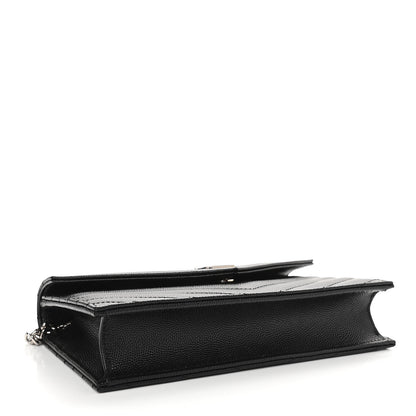 Saint Laurent Grain De Poudre Matelasse Chevron Monogram Envelope Chain Wallet Black 4 of 9