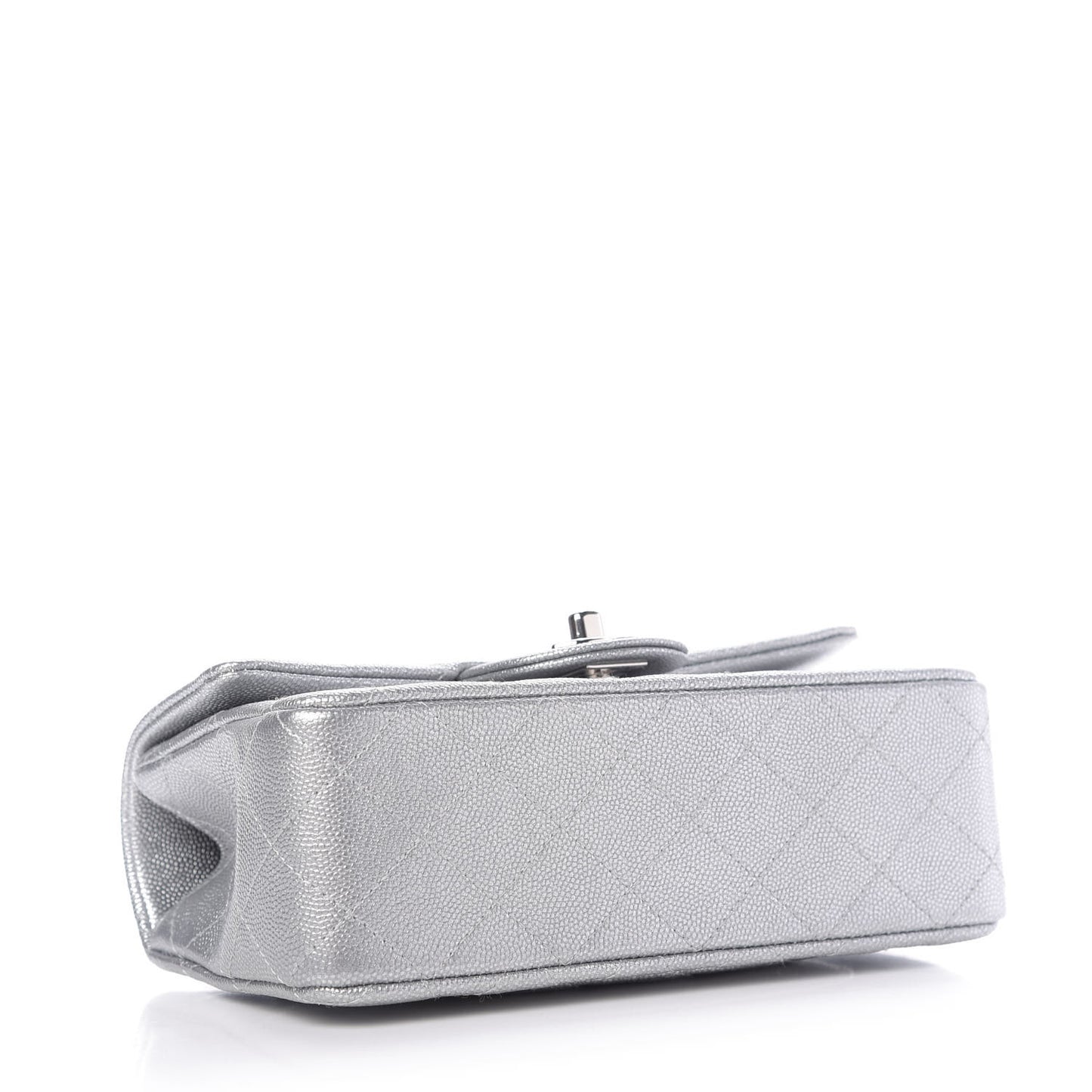 Metallic Caviar Quilted Mini Top Handle Rectangular Flap Silver