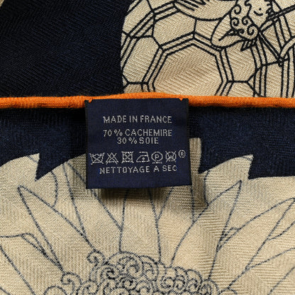 Hermes Cashmere Silk Bal De Soie Pointe Triangle Scarf Marine Naturel Rouille 2 of 5