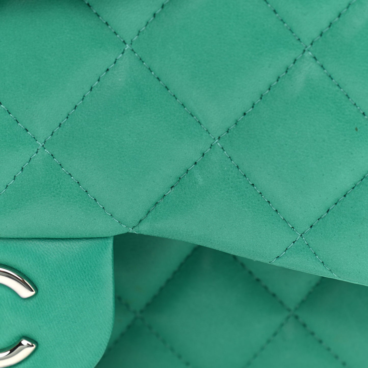 Lambskin Quilted Jumbo Double Flap Green