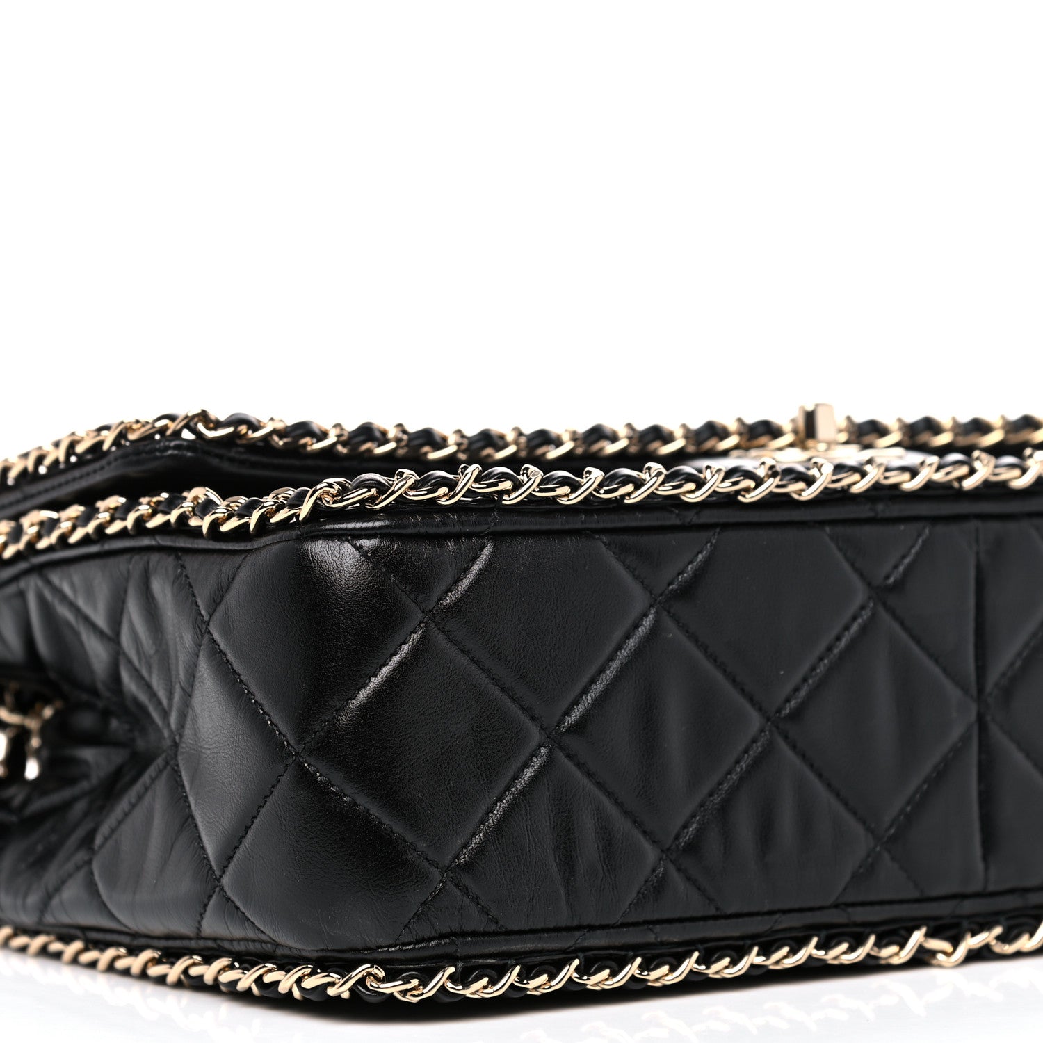 Chanel Crumpled Calfskin Quilted Large Chain All Over Flap Bag Black 8 of 12