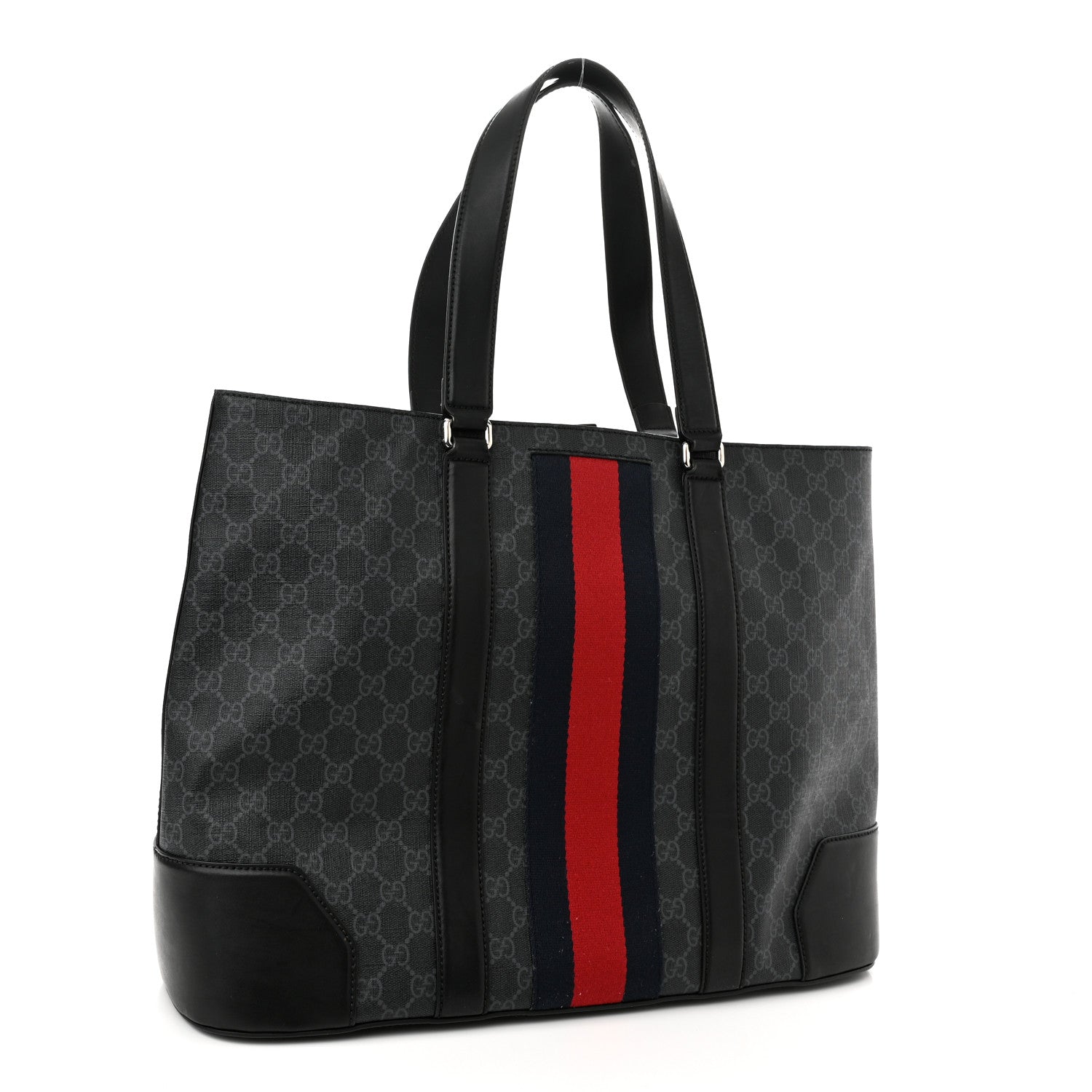 Gucci GG Supreme Monogram Web Tote Black Grey 3 of 10