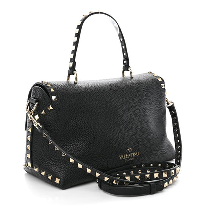 Valentino Garavani Pebbled Calfskin Rockstud Single Handle Flap Bag Black 3 of 9