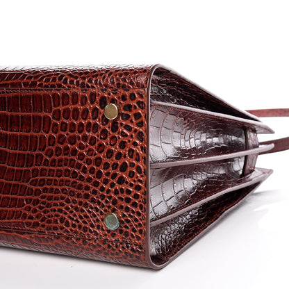 Saint Laurent Calfskin Crocodile Embossed Small Sac de Jour Dark Blood 7 of 10