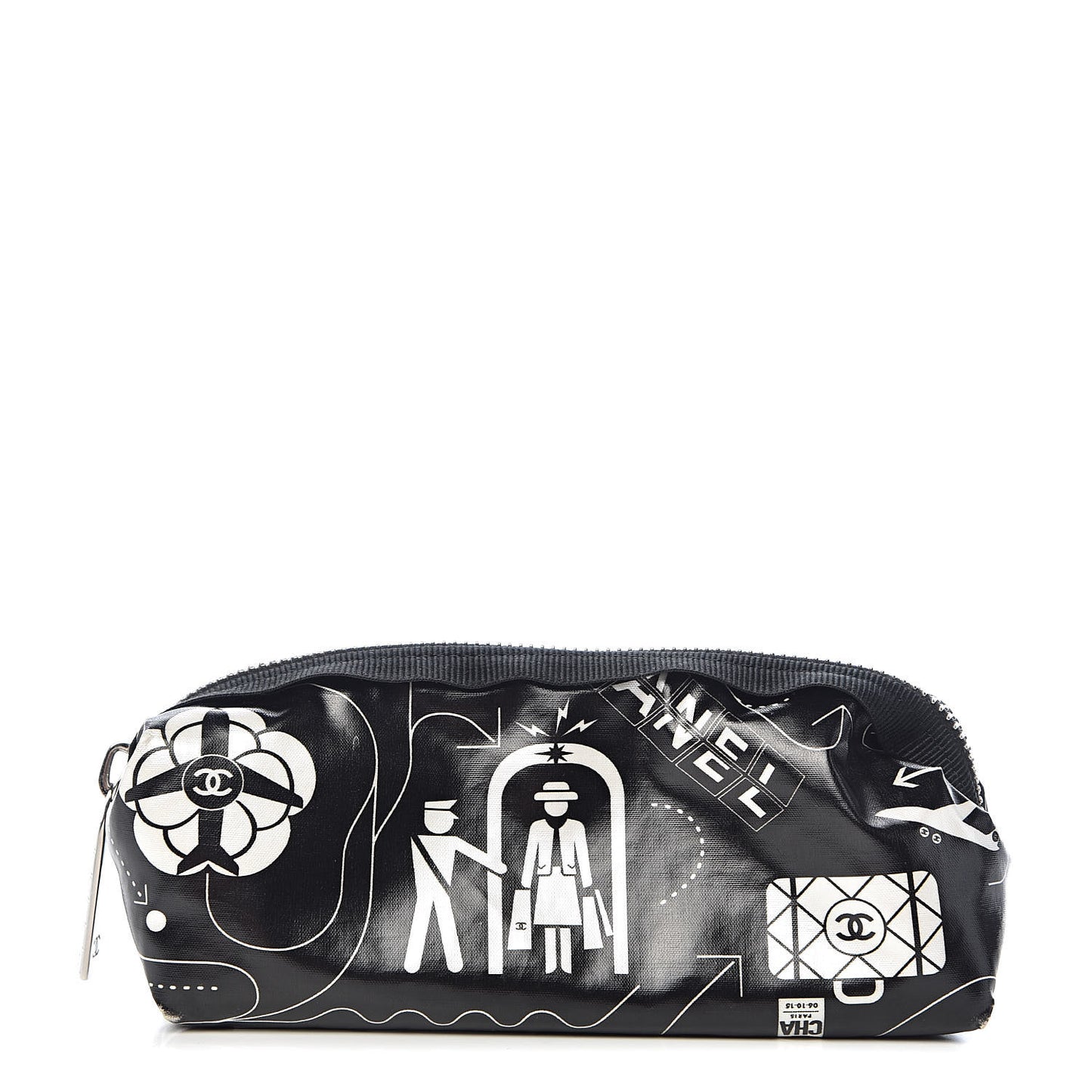 Coated Canvas Small Airline Cosmetic Pouch Black White