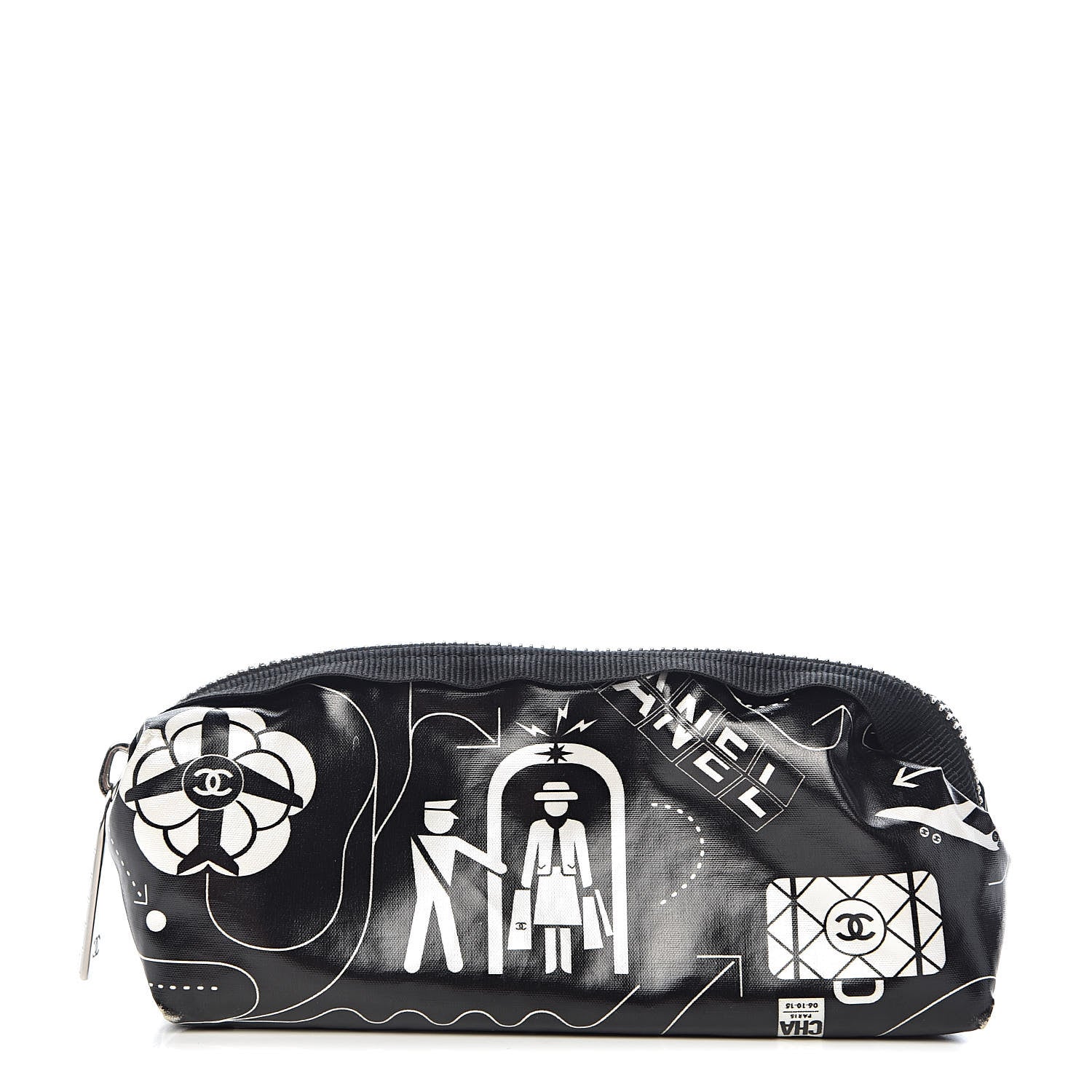 Chanel Coated Canvas Small Airline Cosmetic Pouch Black White 1 of 7