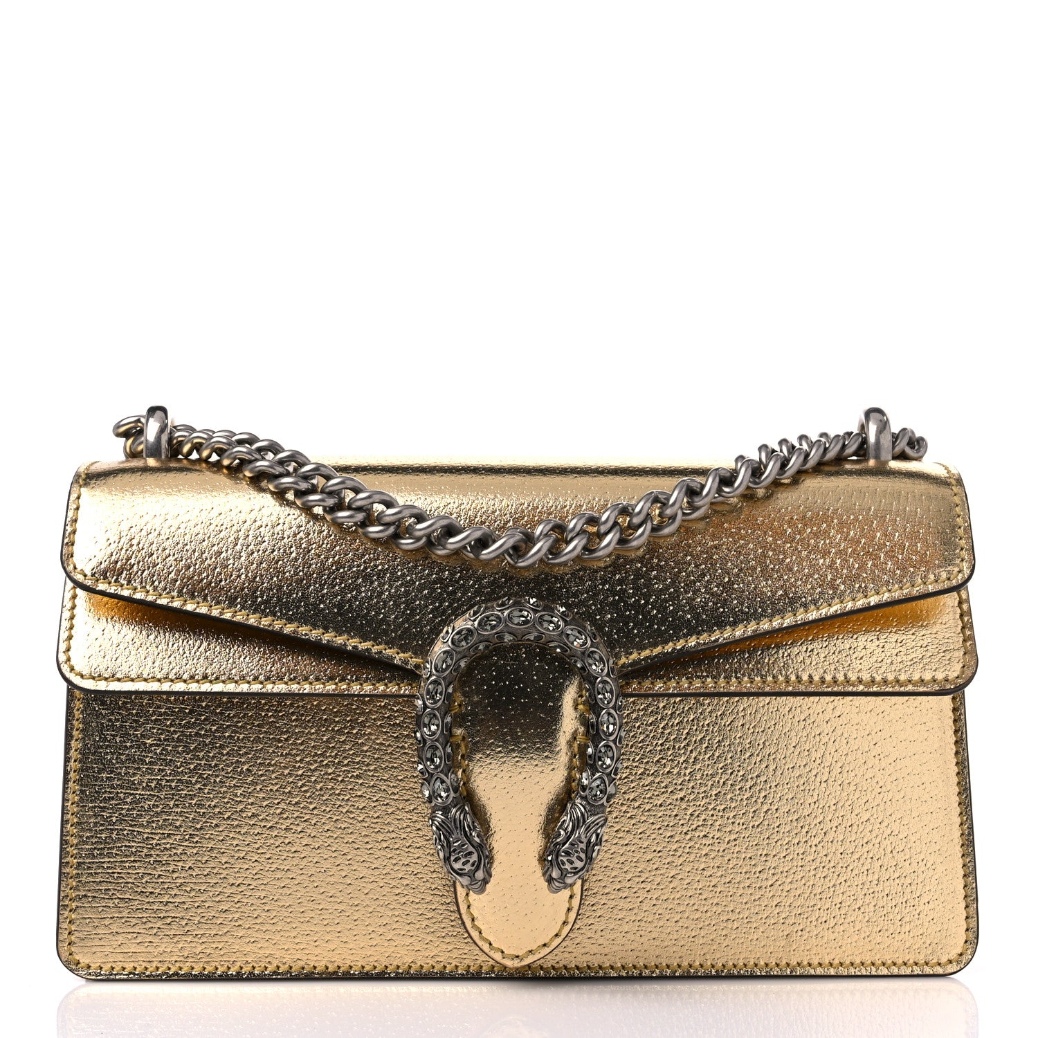 Gucci Metallic Textured Calfskin Crystal Small Dionysus Shoulder Bag Gold 2 of 10