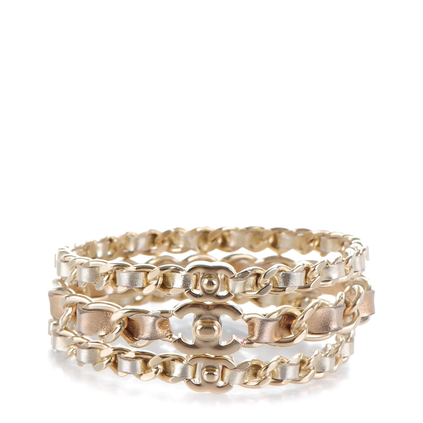 Lambskin Chain CC Bangle Set of 3 Gold