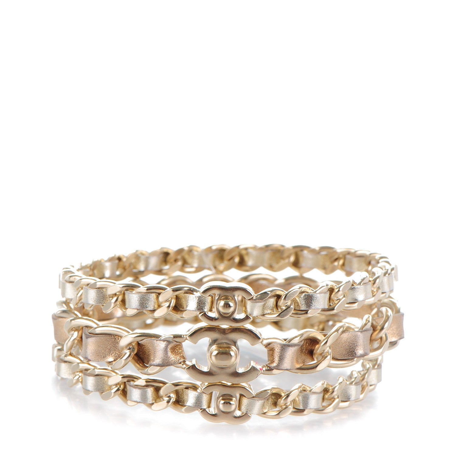 Chanel Lambskin Chain CC Bangle Set of 3 Gold 1 of 5