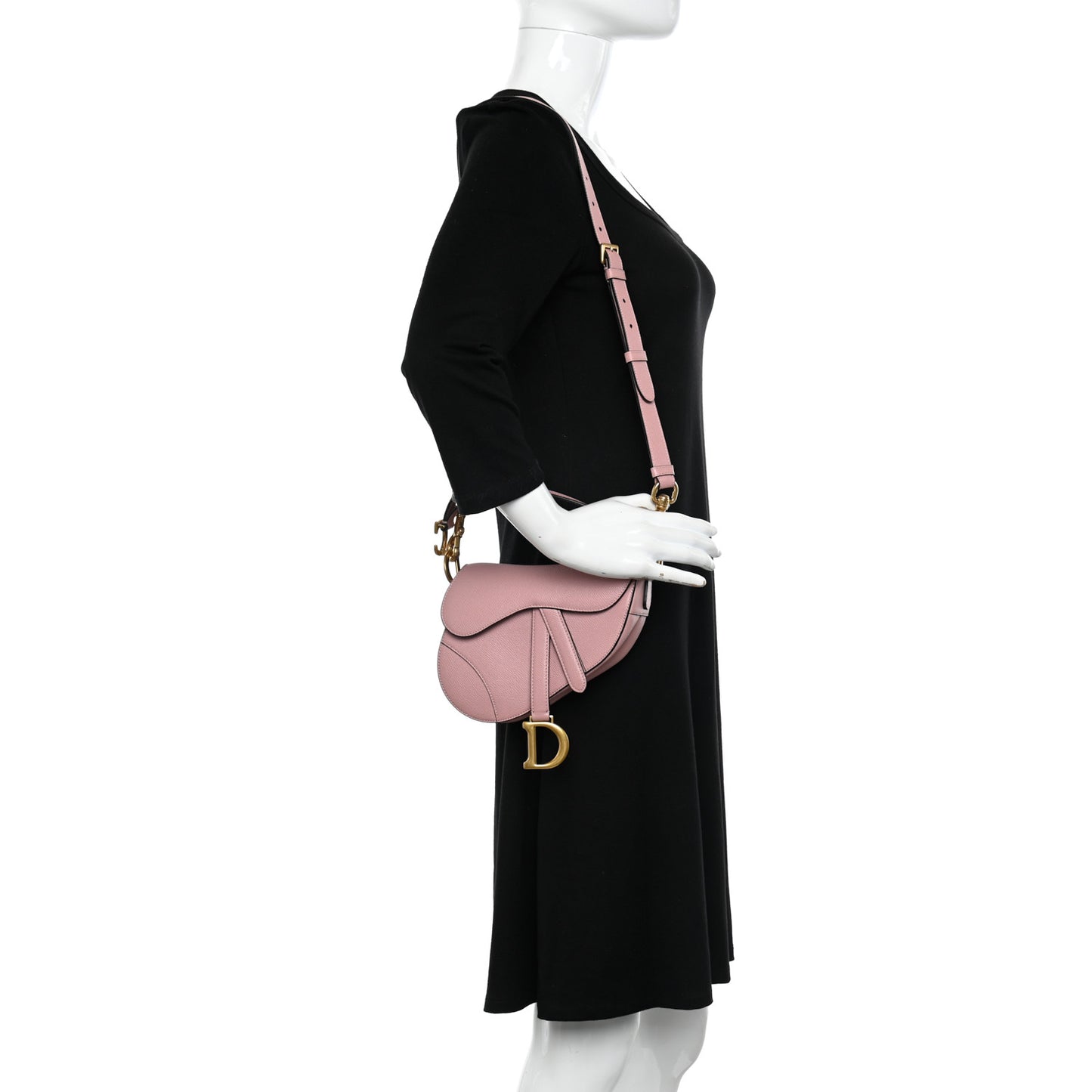 Grained Calfskin Mini Saddle Bag With Strap Pink