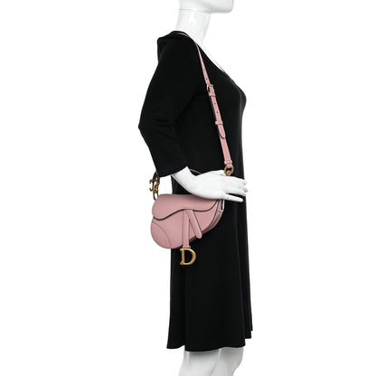 Christian Dior Grained Calfskin Mini Saddle Bag With Strap Pink 2 of 13